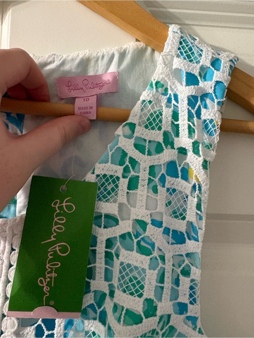 Lilly Pulitzer White Lace Overlay Mini Dress with Blue & Green Print - Picture 2 of 3